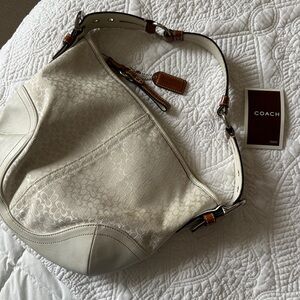 Coach Cream and Tan Shoulder Bag